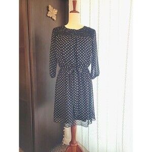 Enfocus Studio Blouson Dress Black Tan Polka Dot Bow Tie Waist Size‎ 10
